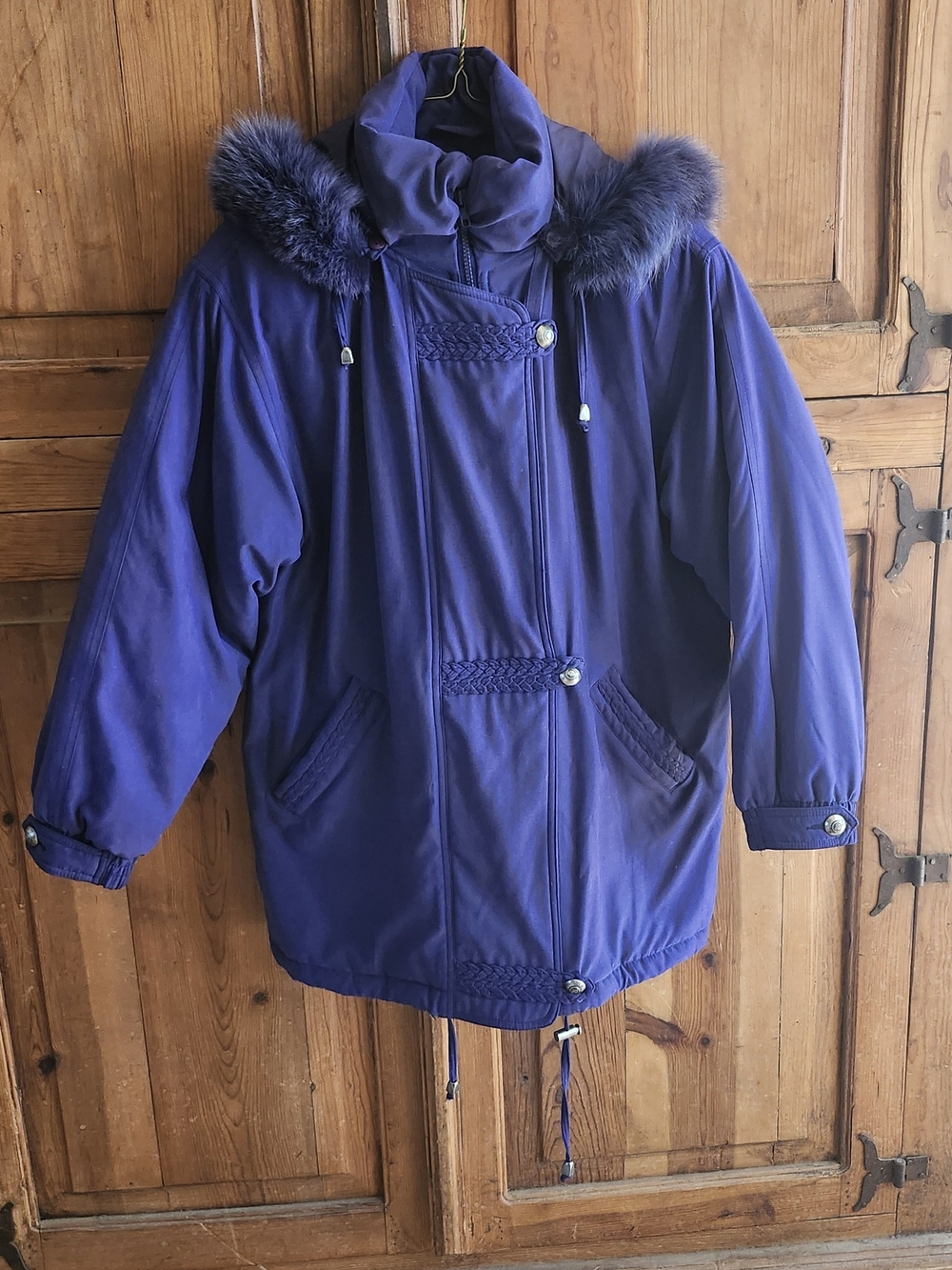 Vintage IZZI Outerwear Parka Purple Real Fox Fur Hood